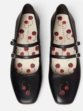 Duke + Dexter Ruby Cherry Black Leather Double Strap Mary Jane Shoes